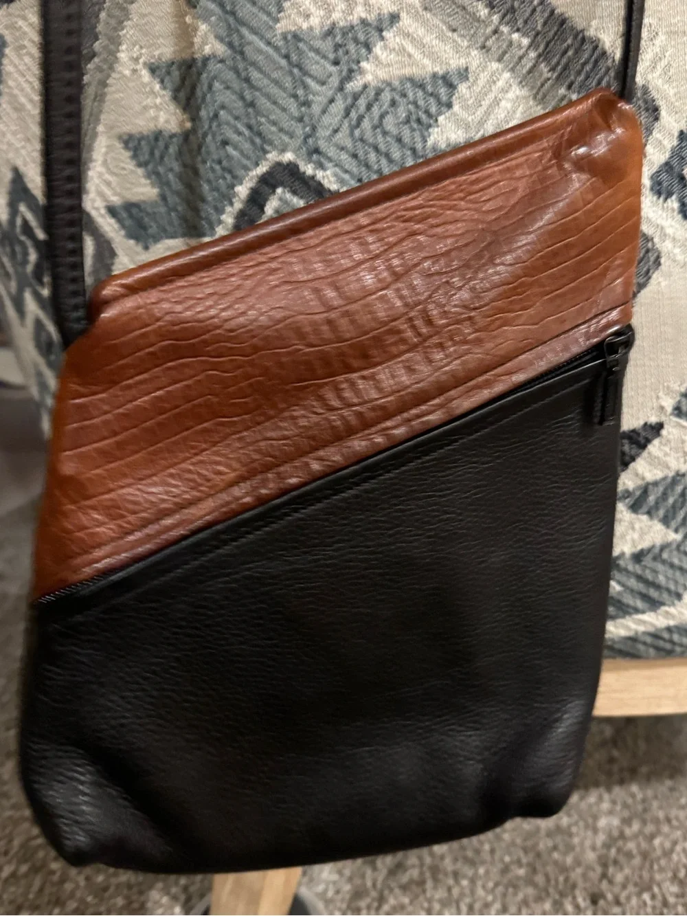 Thomas Leathers: Two-Tone Brown and Black Leather Crossbody Bag